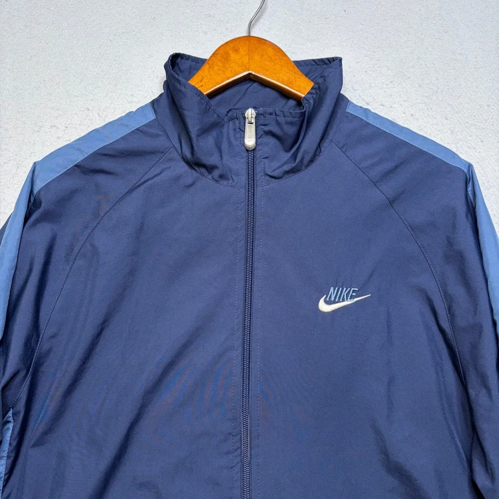 Nike Track Jacket Mens M Navy Blue Vintage 90s Windbreaker Full Zip Futura Logo